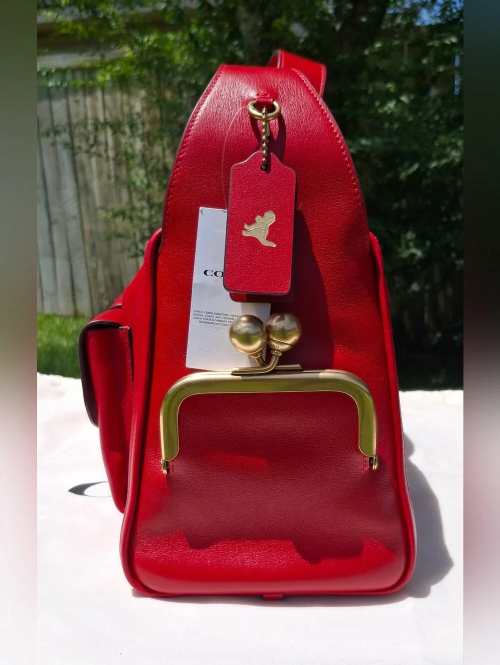 Coach Limited Re-Edition Scarlett Red Leather The Turnlock Haversack Bag #CDZ12